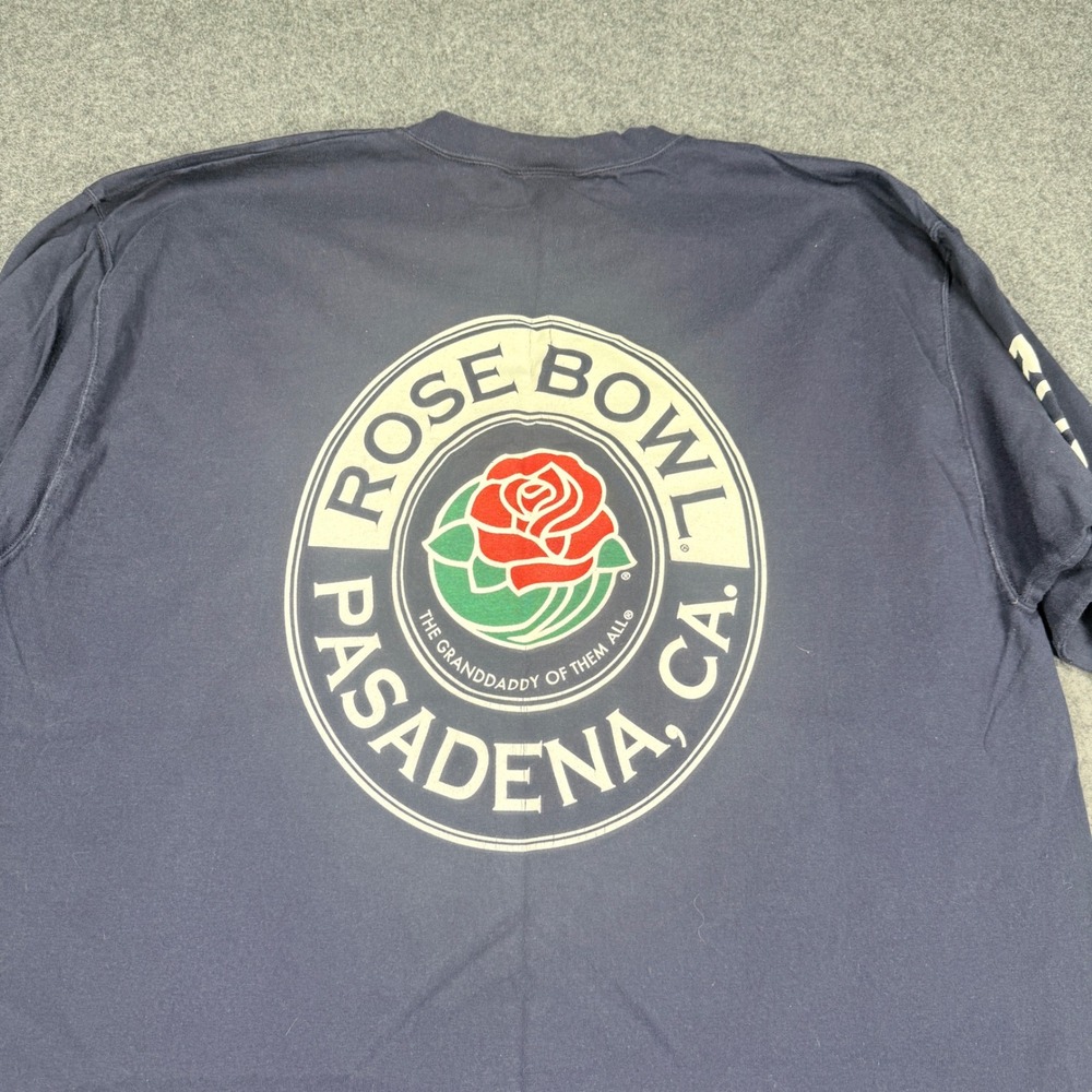 Vintage Galt Sand Rose Bowl Pasadena CA Long Sleeve Shirt Navy Blue Mens XL USA